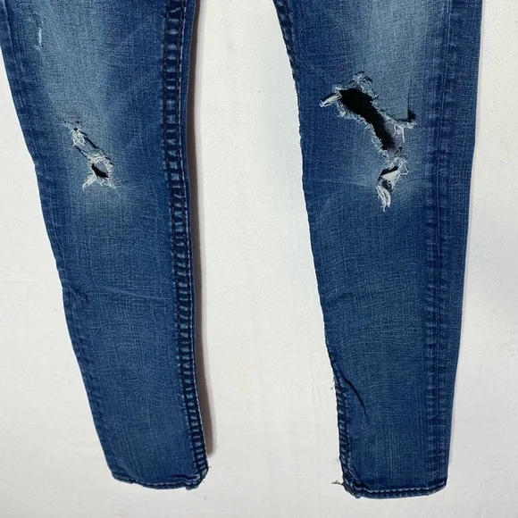 Vintage Y2K True Religion Distressed Dark Wash Ultra Low Rise Skinny Jeans 26 - Picture 12 of 16